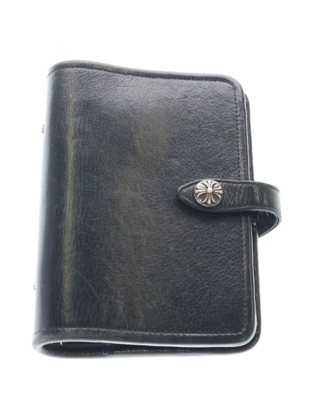 Chrome Hearts Agenda Plain Cross Ball Button Leather Notebook Cover Case Black